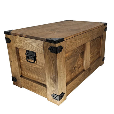 Handcrafted Solid Pine Wooden Storage Chest with Hinged Lid, Rustic Coffee Table & Toy Storage Bench