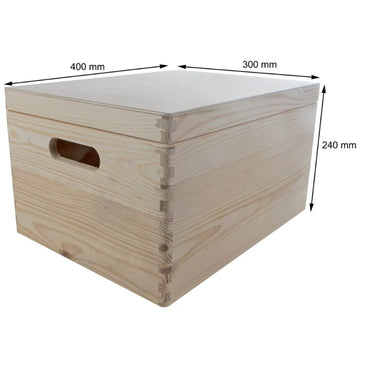 Large Unfinished Pine Wooden Storage Box with Hinged Lid & Cut-Out Handles | Toy Chest, Craft & Keepsake Storage