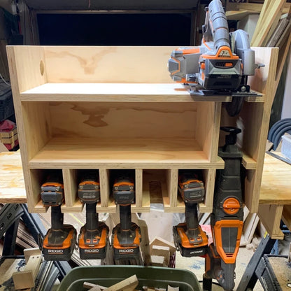 Handmade Wooden Cordless Tool Organizer Shelf