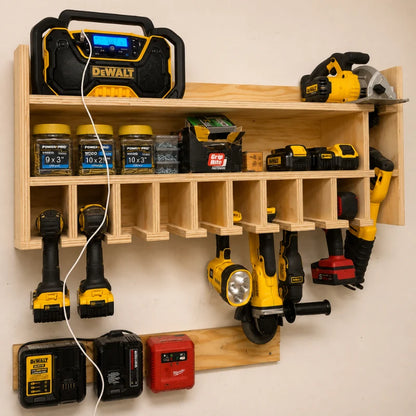 Handmade Wooden Cordless Tool Organizer Shelf