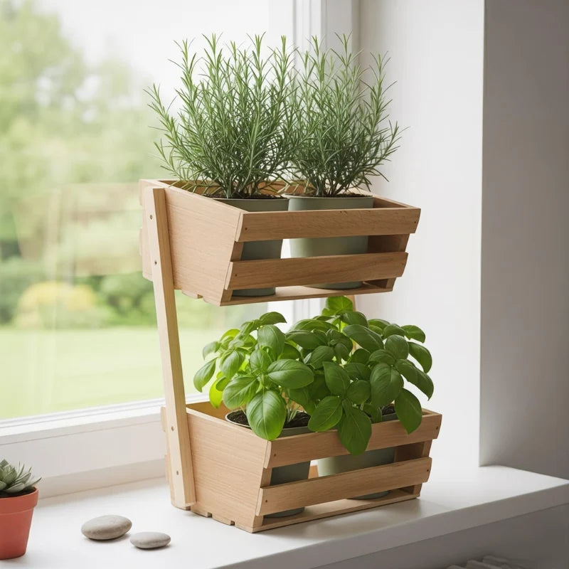 Handmade 2 Tier Wooden Plant Stand for Herbs & Indoor Plants