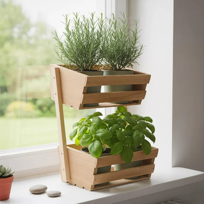 Handmade 2 Tier Wooden Plant Stand for Herbs & Indoor Plants