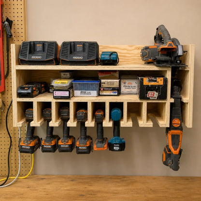 Handmade Wooden Cordless Tool Organizer Shelf