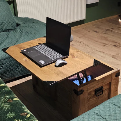 Handcrafted Solid Pine Wooden Storage Chest with Hinged Lid, Rustic Coffee Table & Toy Storage Bench