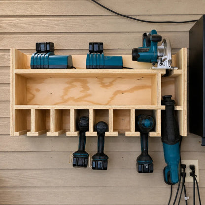 Handmade Wooden Cordless Tool Organizer Shelf